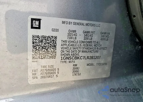 2020 Chevrolet Tahoe C1500 Lt z USA, uszkodzony, nr VIN 1GNSCBKC7LR281207